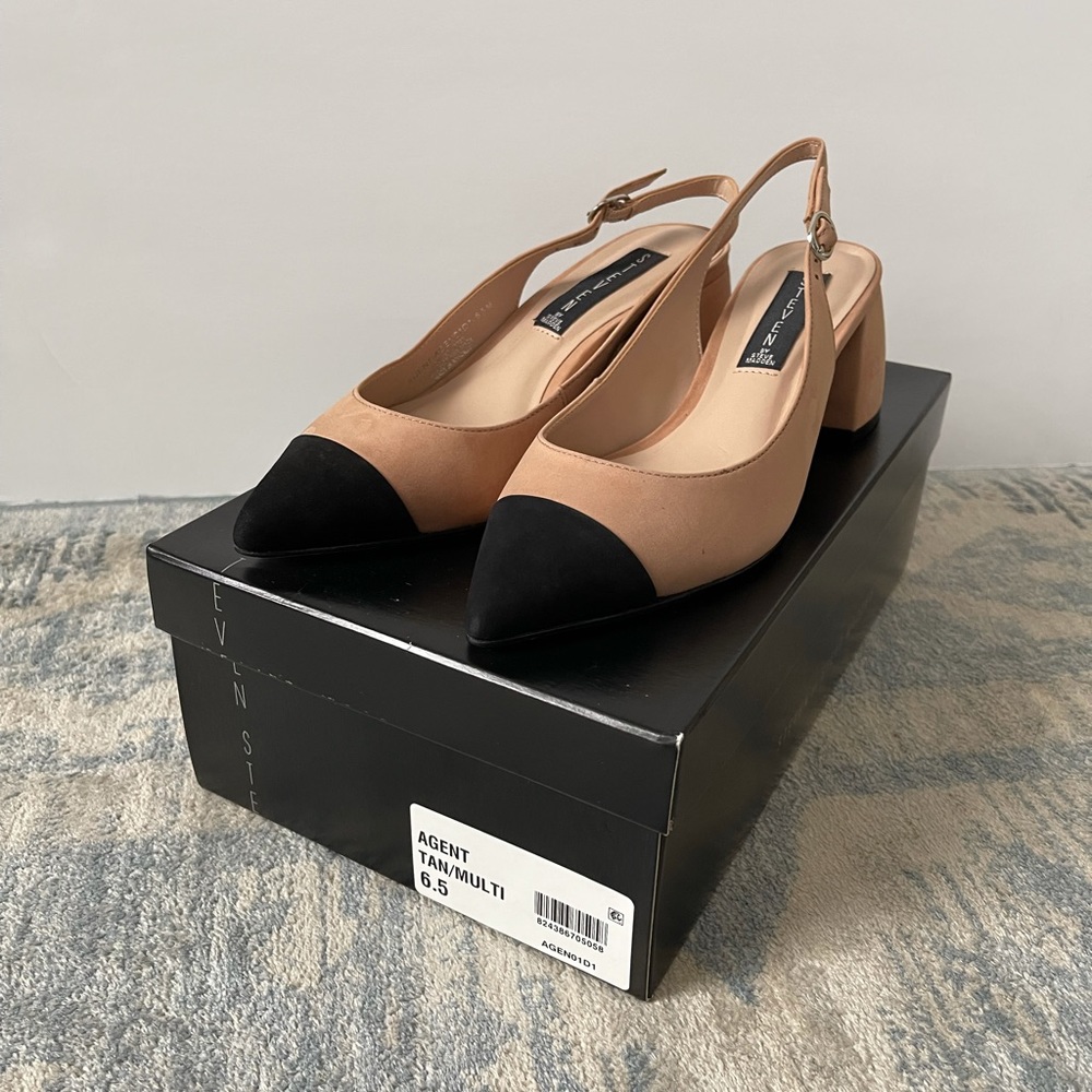 Black and nude suede cap toe shoes
